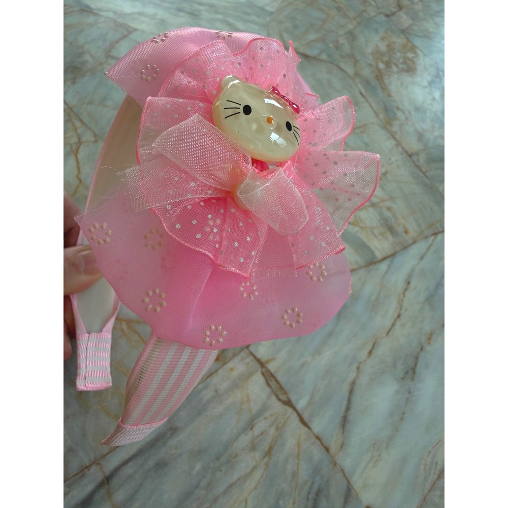 Hello Kitty Pink Mesh Bow Headband Striped Ribbon Kawaii Hair Accessory